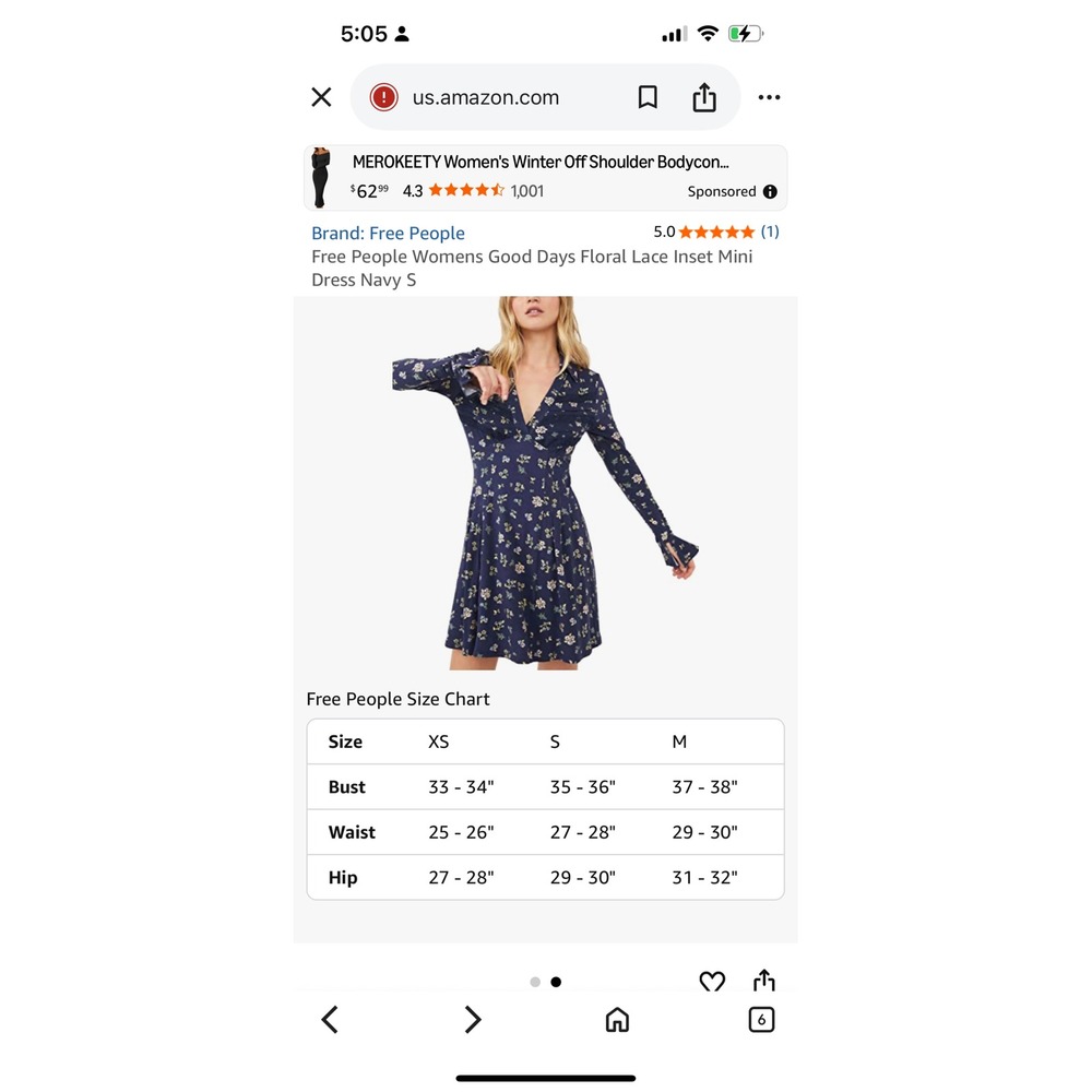 NWT Free People Good Days Floral Mini Dress Blue Long Sleeve Size M $128 - Picture 3 of 10